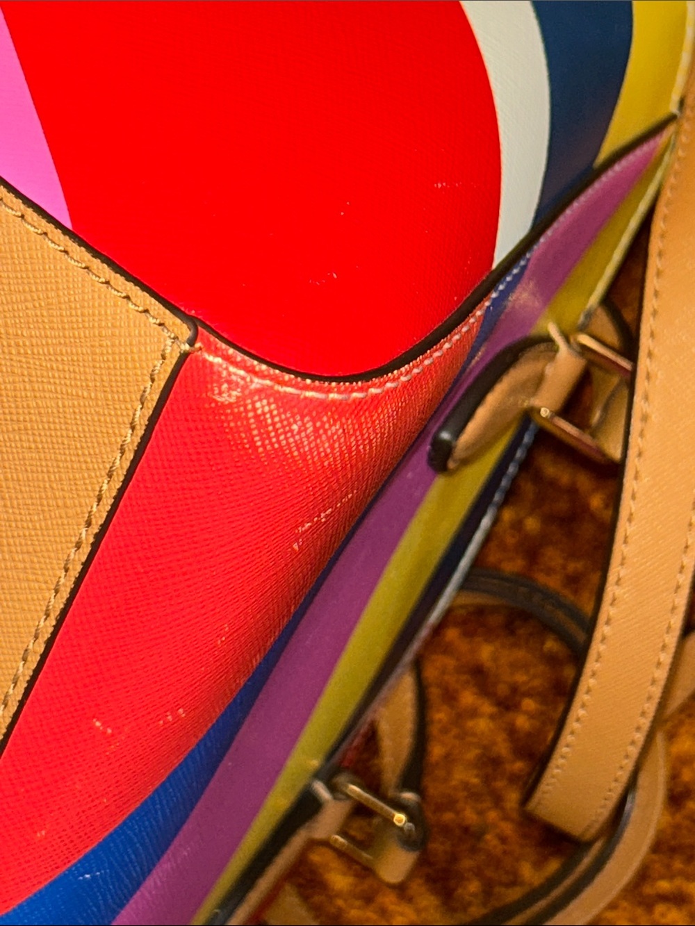 Tory Burch Pink, Red, Blue & White Colorblock Crossbody Satchel - Picture 12 of 12